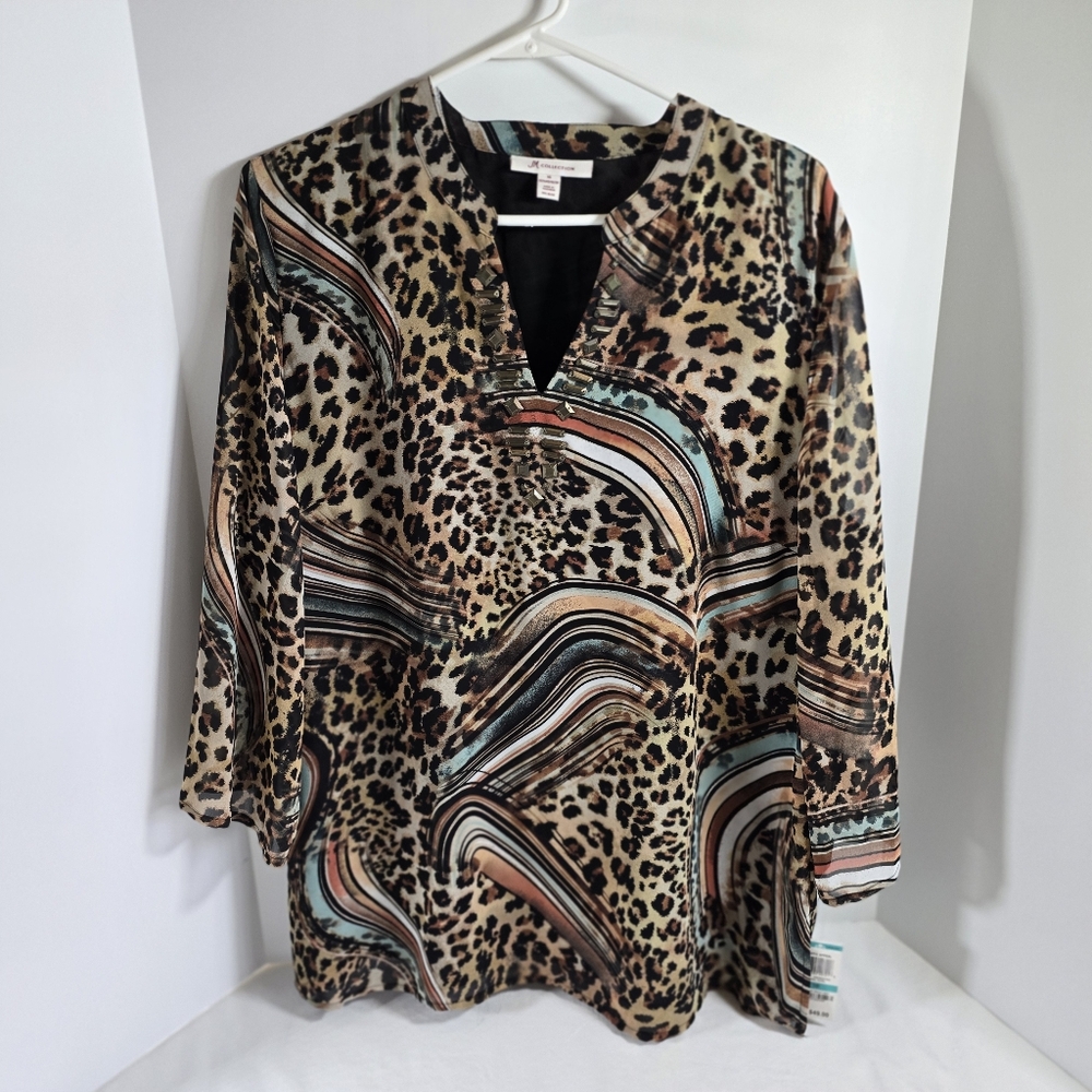 JK Collection Animal Print Print 3/4" Sleeve Blouse NWT